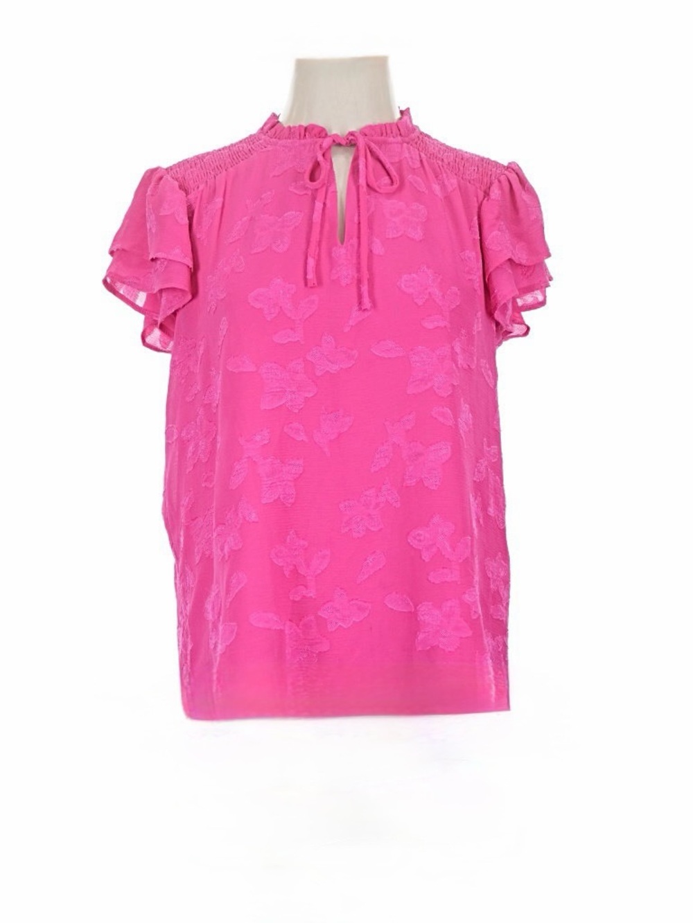 CeCe Hot Pink Ruffled Tie-Neck Blouse